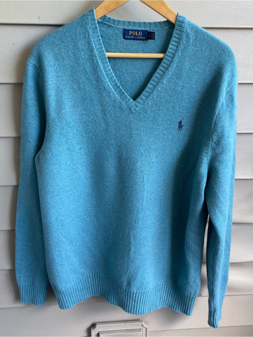 Polo Ralph Lauren Wool Cashmere V-neck Sweater Mens L Blue Pony Logo Preppy Golf